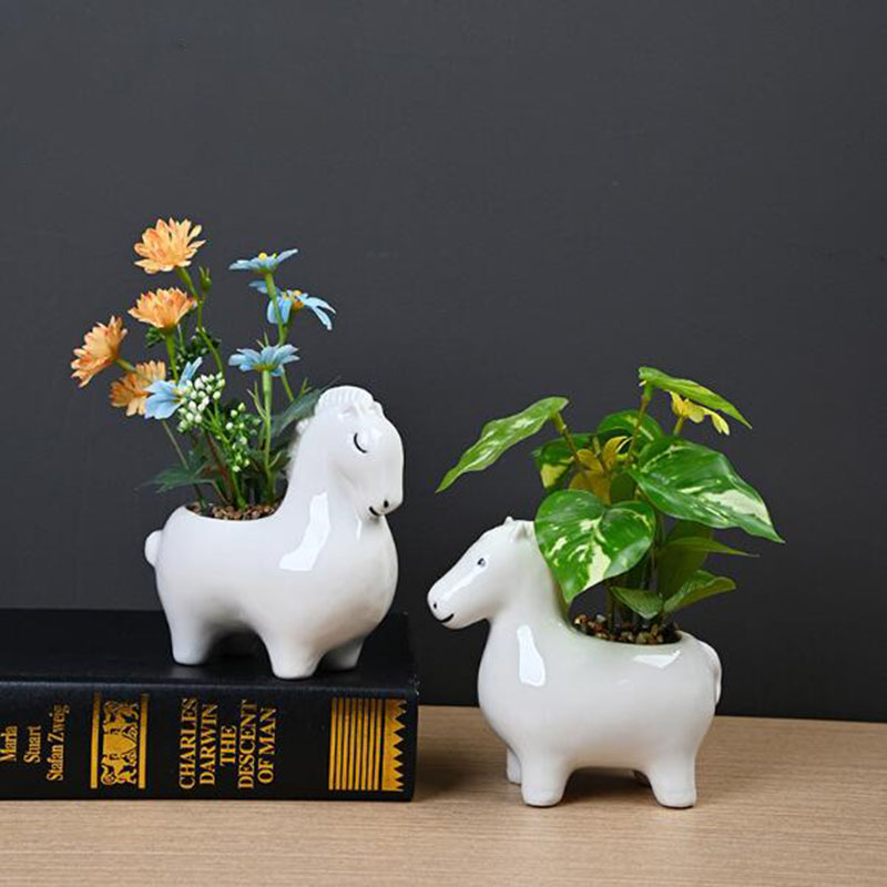กระถางดอกไม้รูปม้าพอร์ซเลนสีขา - Bonsai Garden Art บทวิจารณ์และราคา